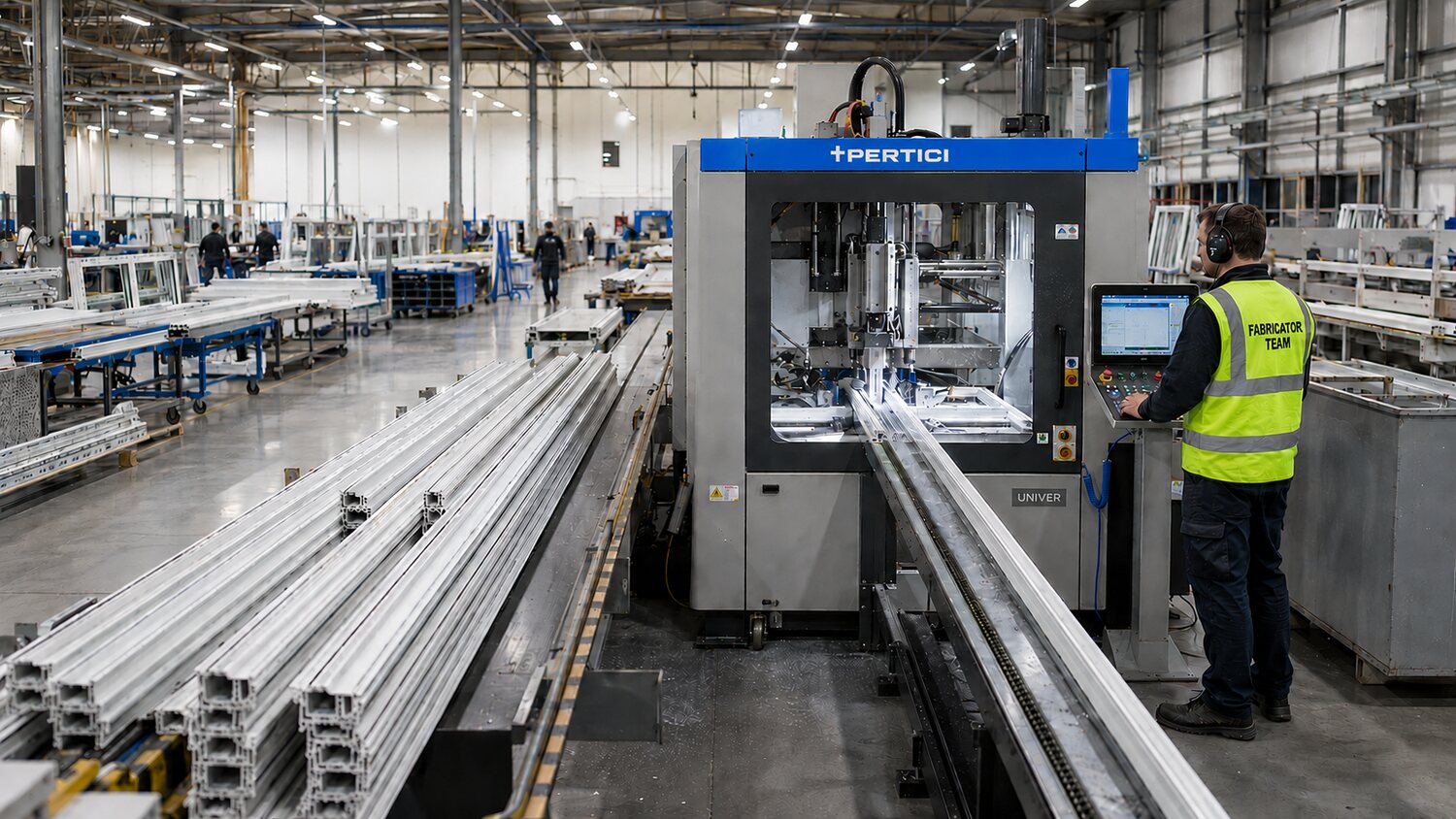 A window factory machining centre with uPVC profile running through it